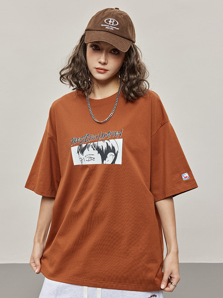 Badminton Animation Print T-shirt - Brown