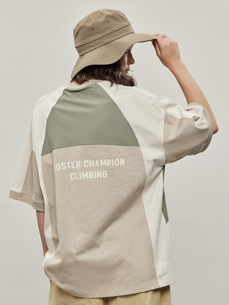 Block Color Letter Print T-shirt - Khaki