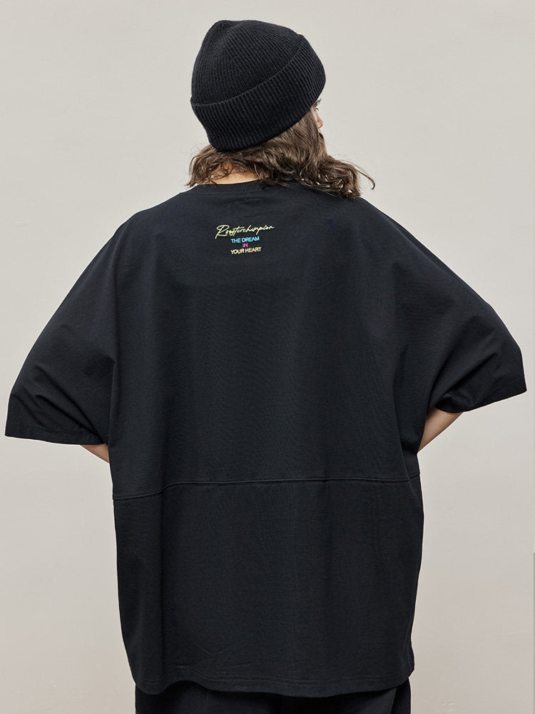 Embroidered Cotton Oversize T-shirt - Black