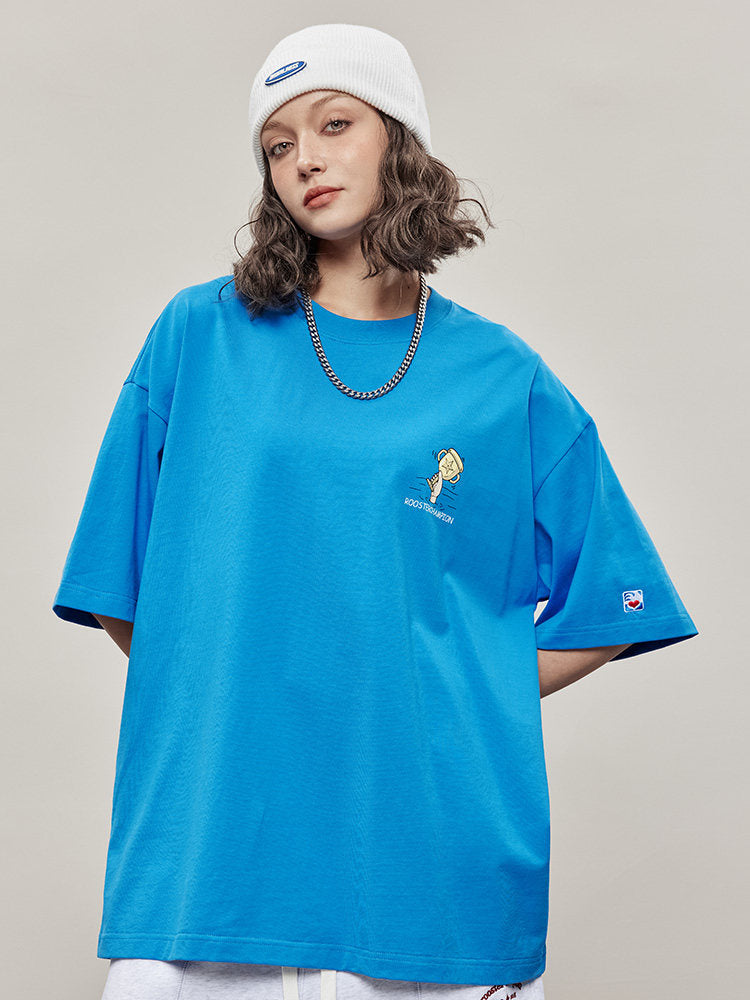 Cartoon Print Cotton T-shirt - Blue
