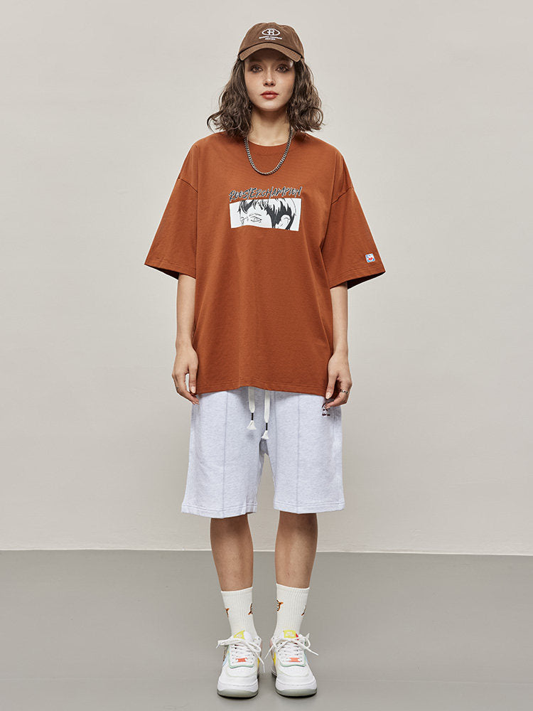 Badminton Animation Print T-shirt - Brown