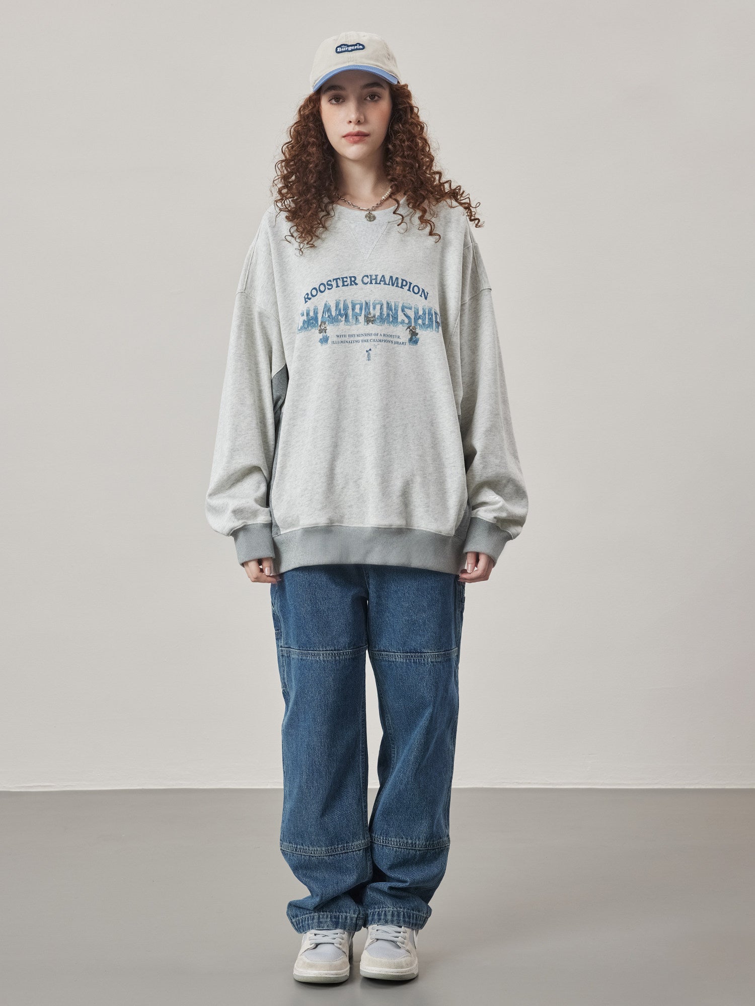 Drop Shoulder Print Sweatshirt - Gray