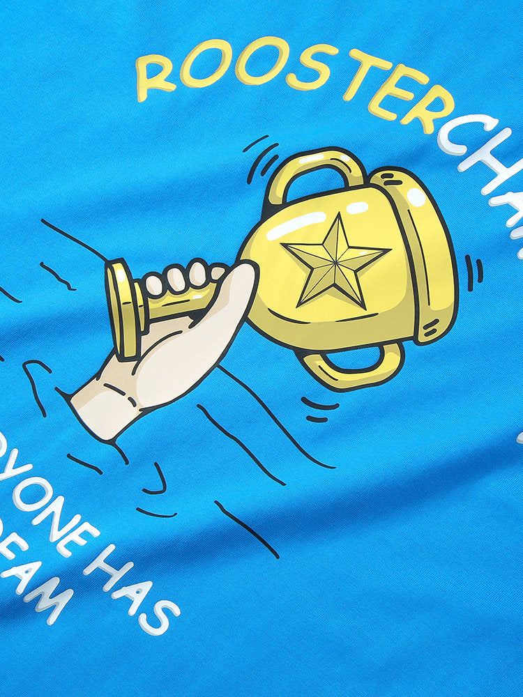 Cartoon Print Cotton T-shirt - Blue