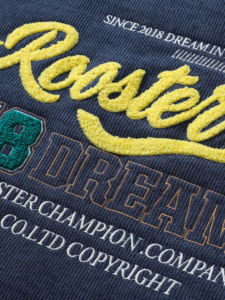 Corduroy Embroidery Hoodies - Navy