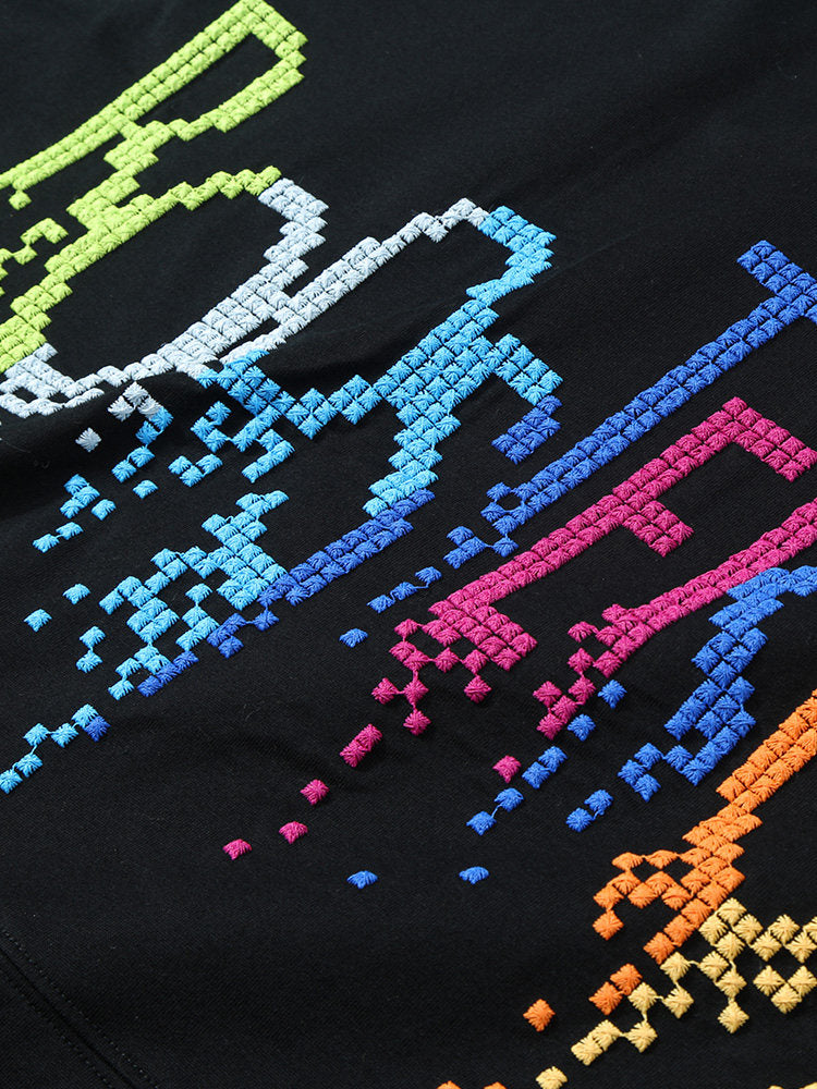 Embroidered Cotton Oversize T-shirt - Black