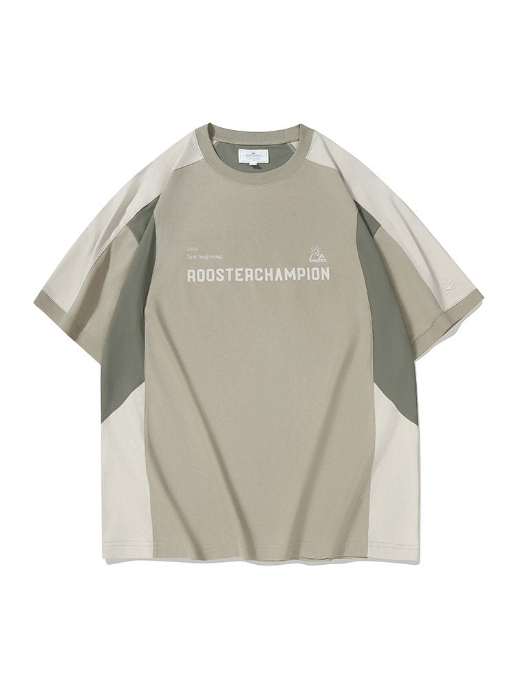 Block Color Letter Print T-shirt - Khaki