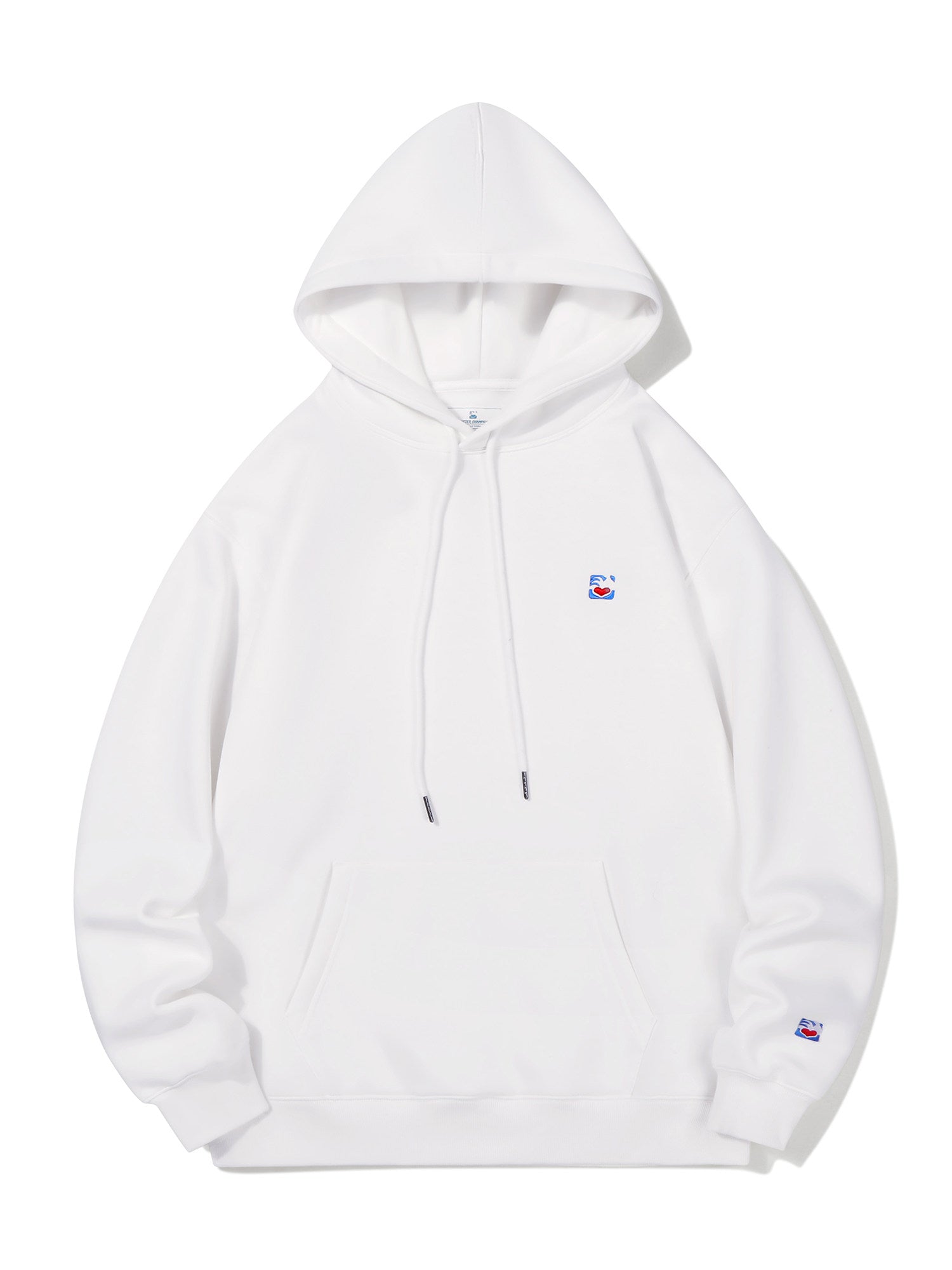 Basic Solid Embroidery Logo Hoodies - White