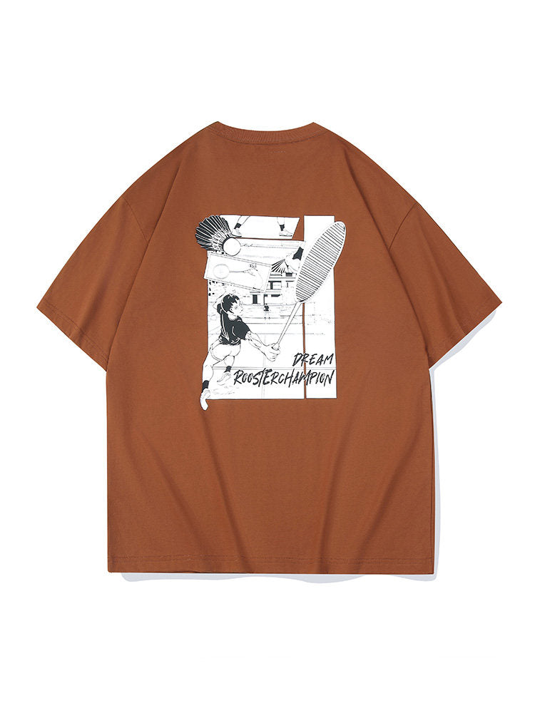 Badminton Animation Print T-shirt - Brown