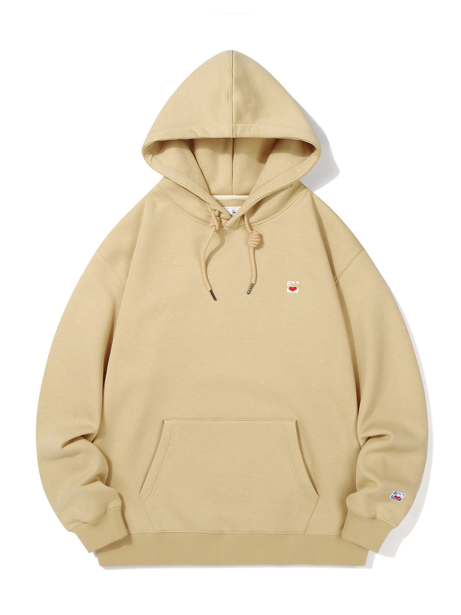 Basic Solid Embroidery Logo Hoodies - Apricot