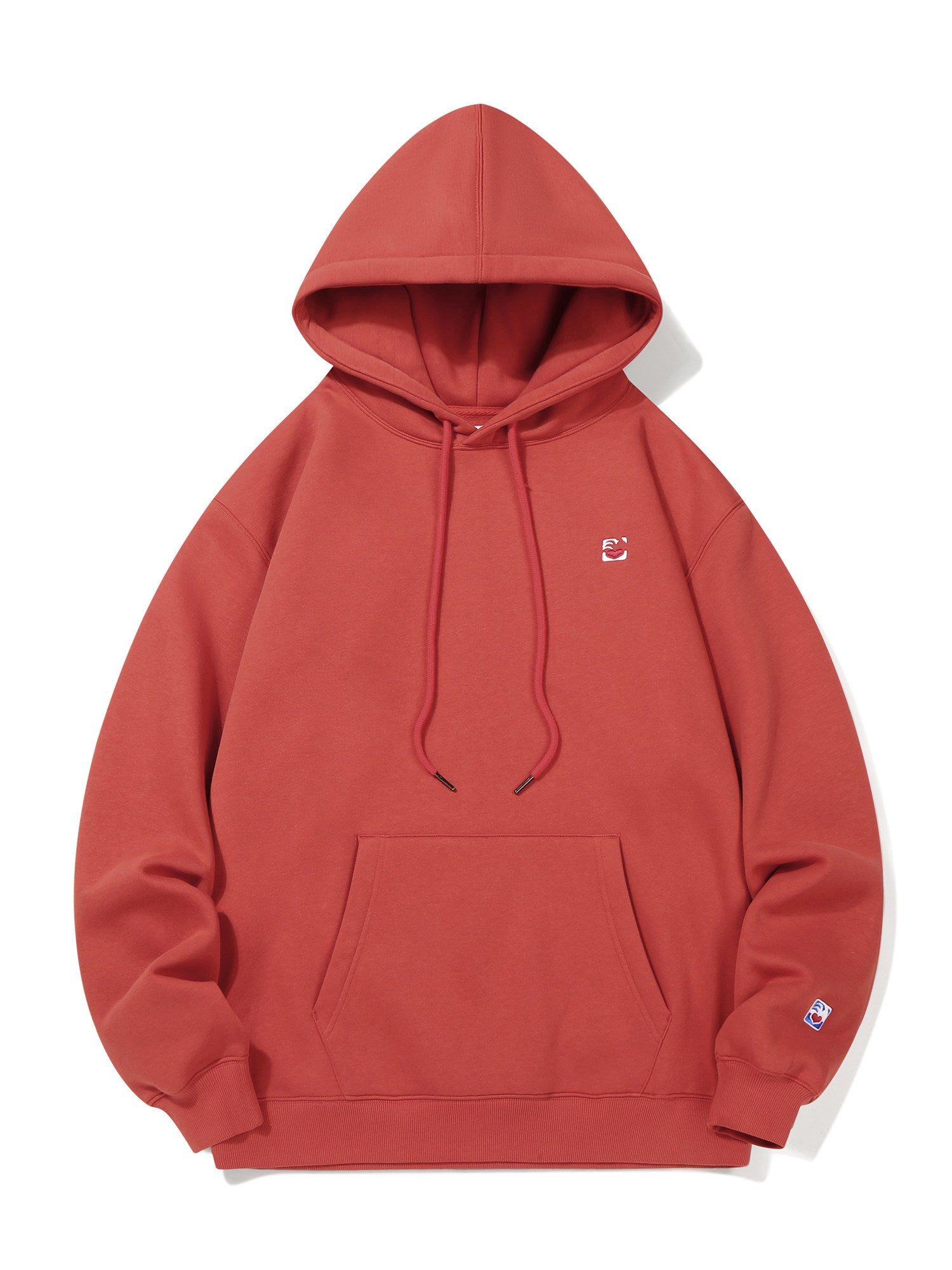 Basic Solid Embroidery Logo Hoodies - Red