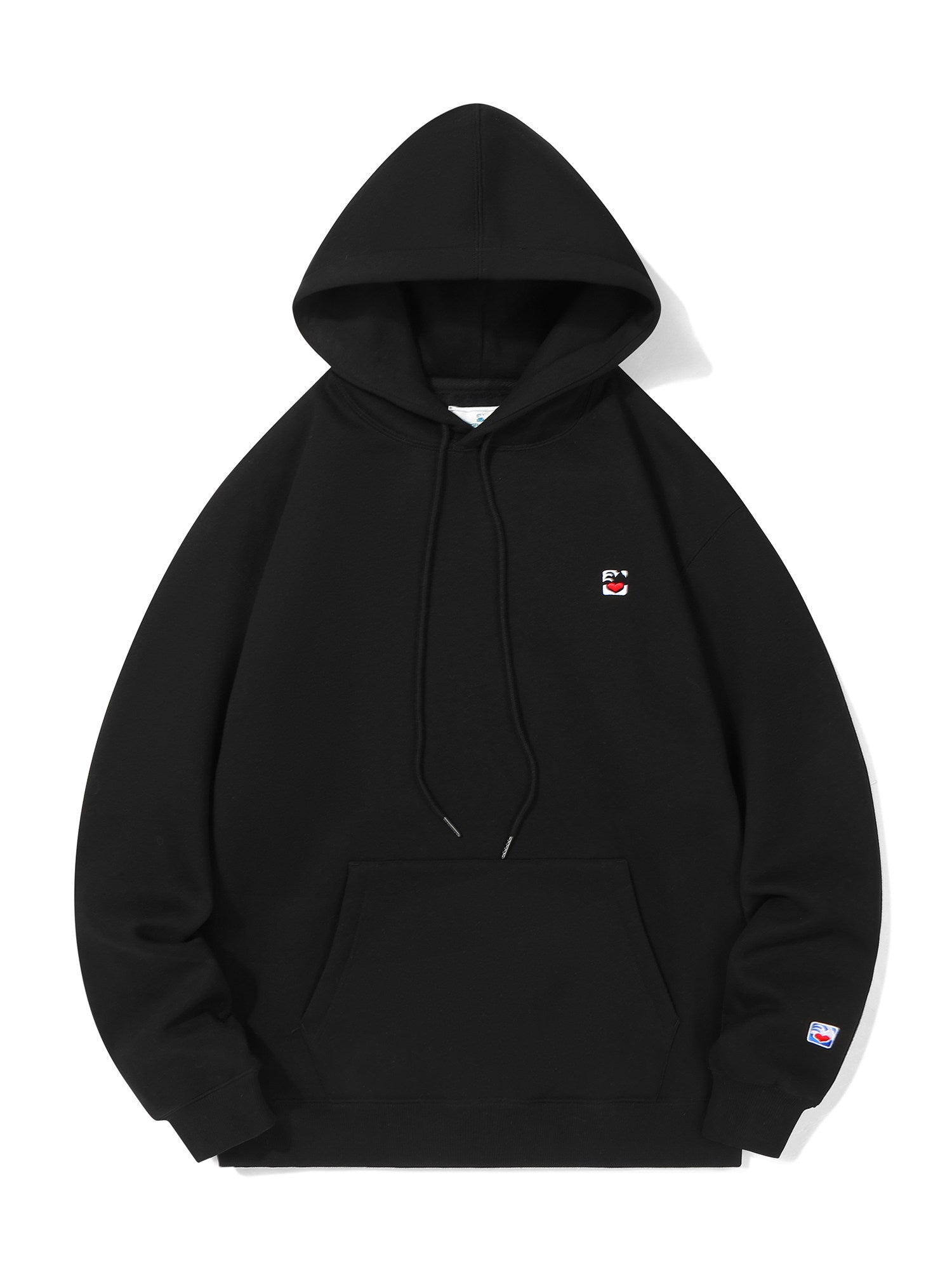 Basic Solid Embroidery Logo Hoodies - Black
