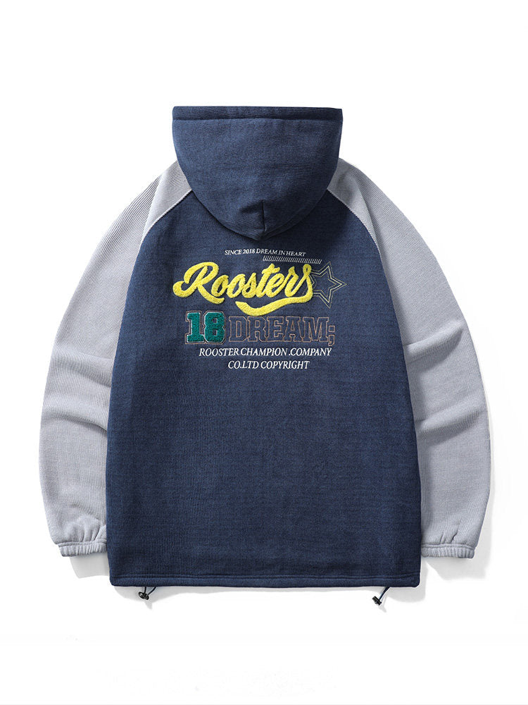 Corduroy Embroidery Hoodies - Navy