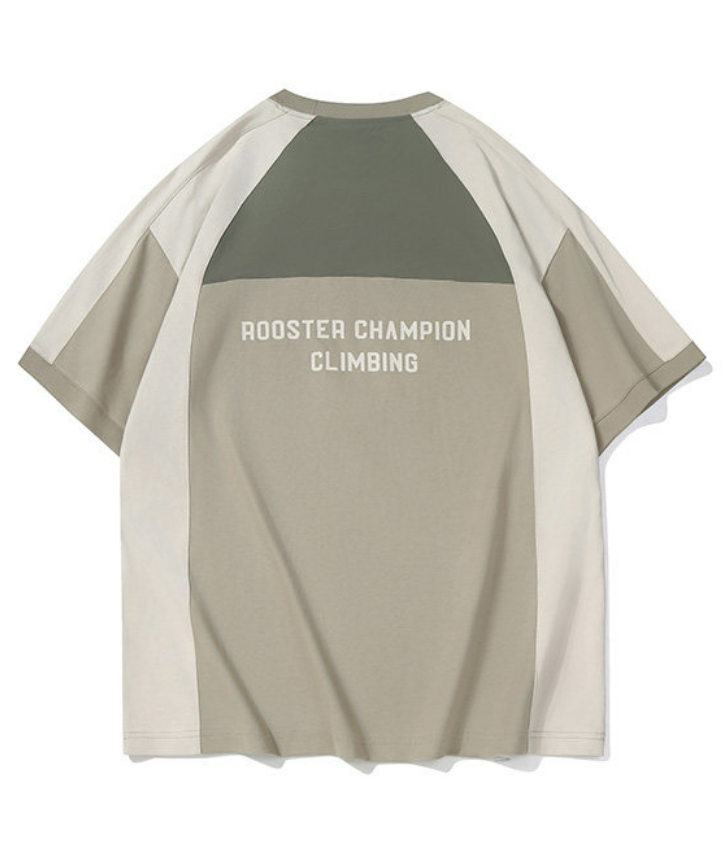 Block Color Letter Print T-shirt - Khaki