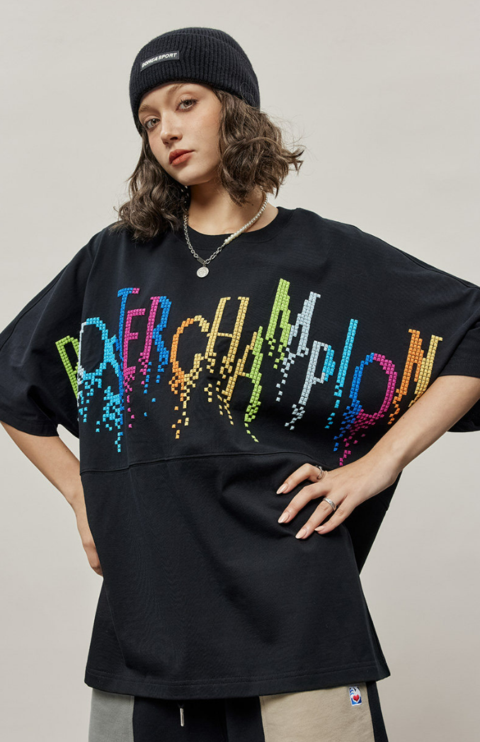 Embroidered Cotton Oversize T-shirt - Black