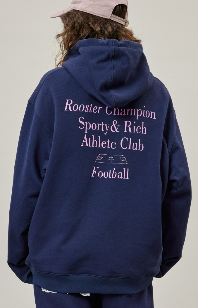 Drop Shoulder Print Hoodies - Navy