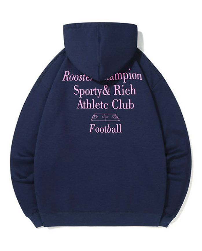 Drop Shoulder Print Hoodies - Navy