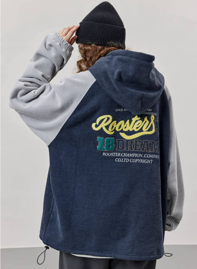Corduroy Embroidery Hoodies - Navy