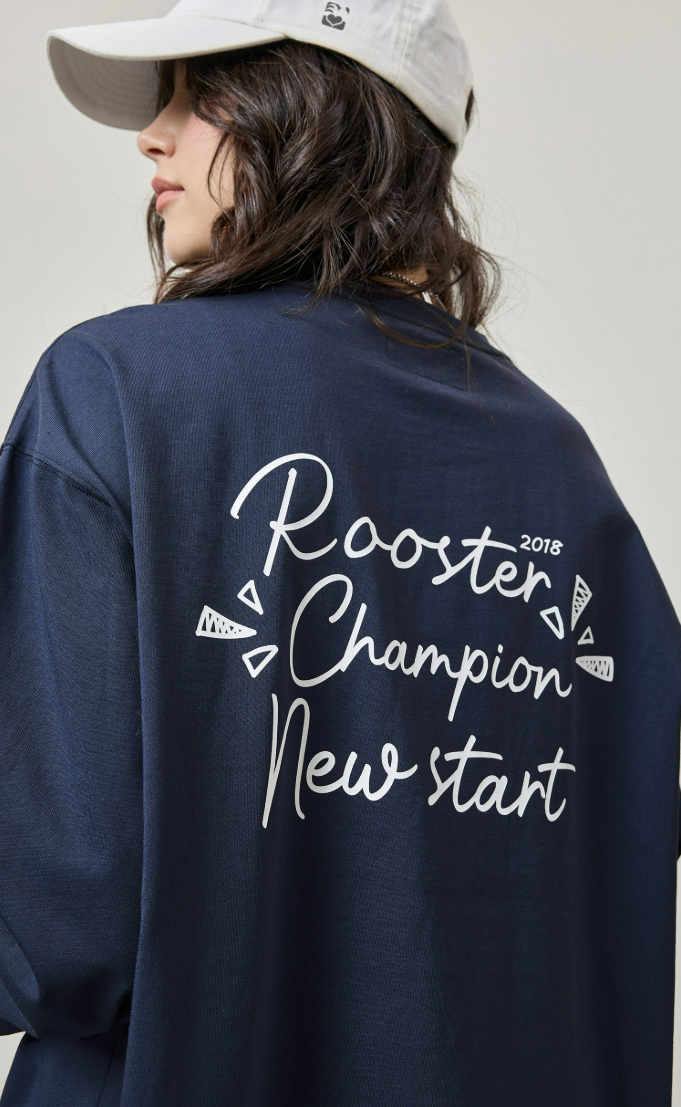 Embroidery Letter Long Sleeve Shirt - Navy
