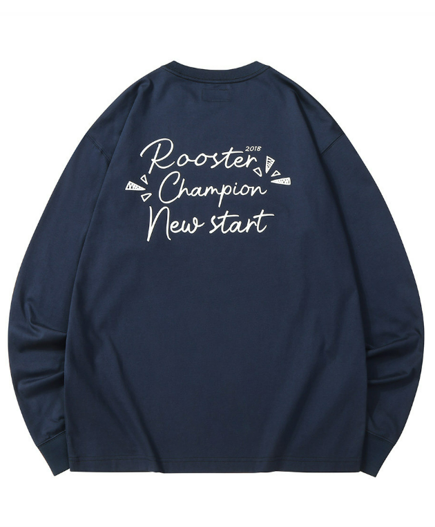 Embroidery Letter Long Sleeve Shirt - Navy