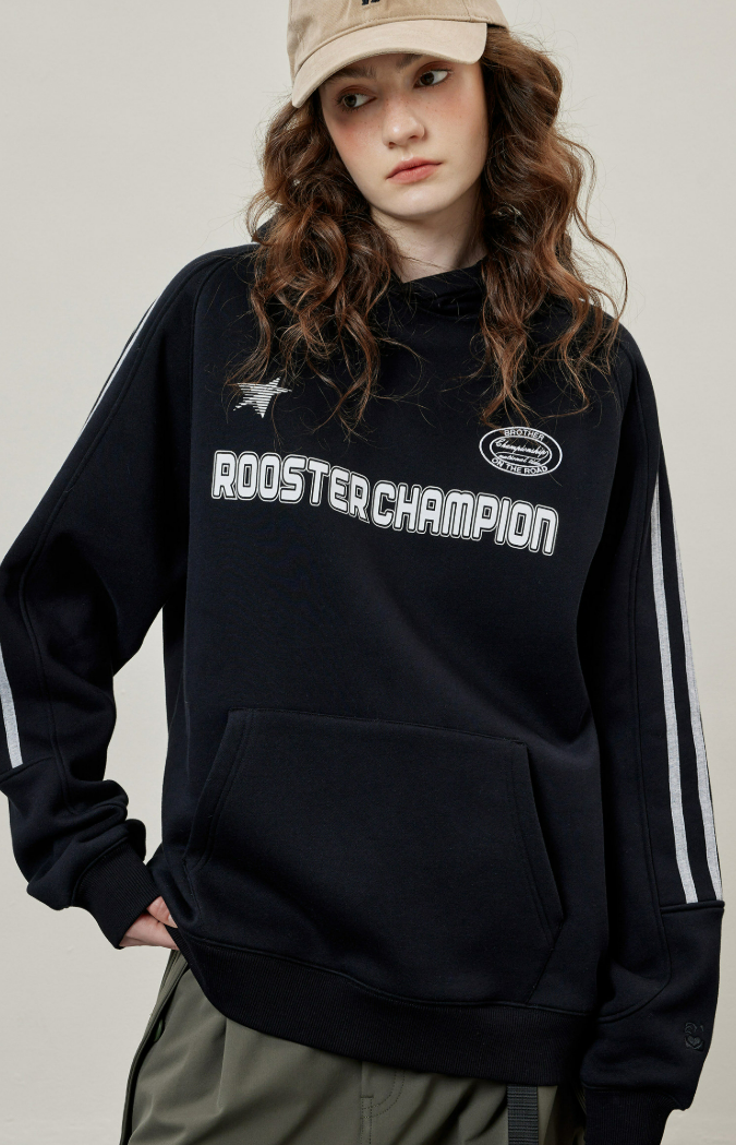 Basic Embroidery Logo Hoodies - Black