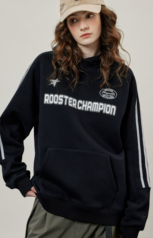 Basic Embroidery Logo Hoodies - Black