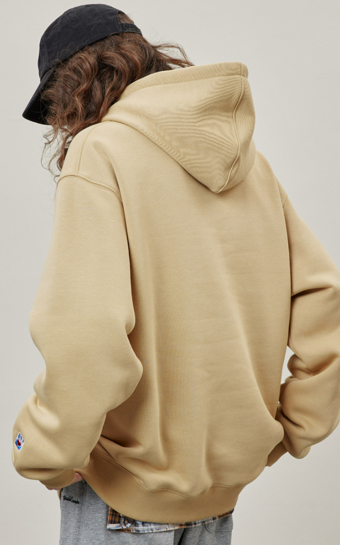 Basic Solid Embroidery Logo Hoodies - Apricot