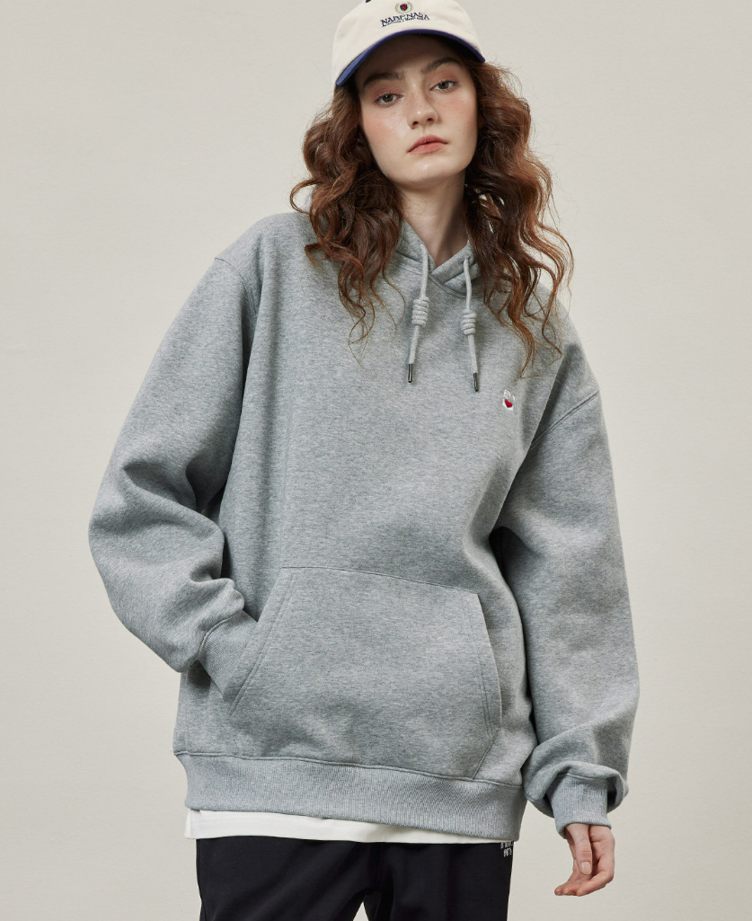 Basic Solid Embroidery Logo Hoodies - Gray