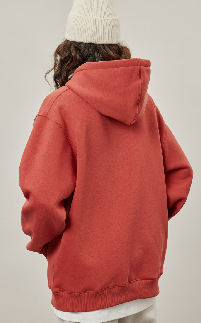 Basic Solid Embroidery Logo Hoodies - Red