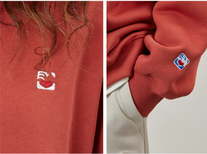Basic Solid Embroidery Logo Hoodies - Red