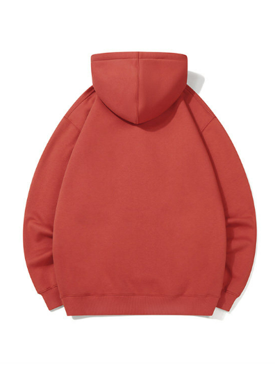 Basic Solid Embroidery Logo Hoodies - Red
