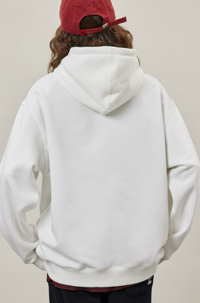 Basic Solid Embroidery Logo Hoodies - White