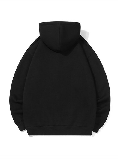 Basic Solid Embroidery Logo Hoodies - Black